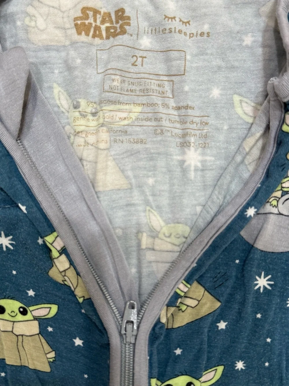 Little Sleepies STAR WARS Grogu Bamboo Convertible Zippy Boys Girls Size 2T